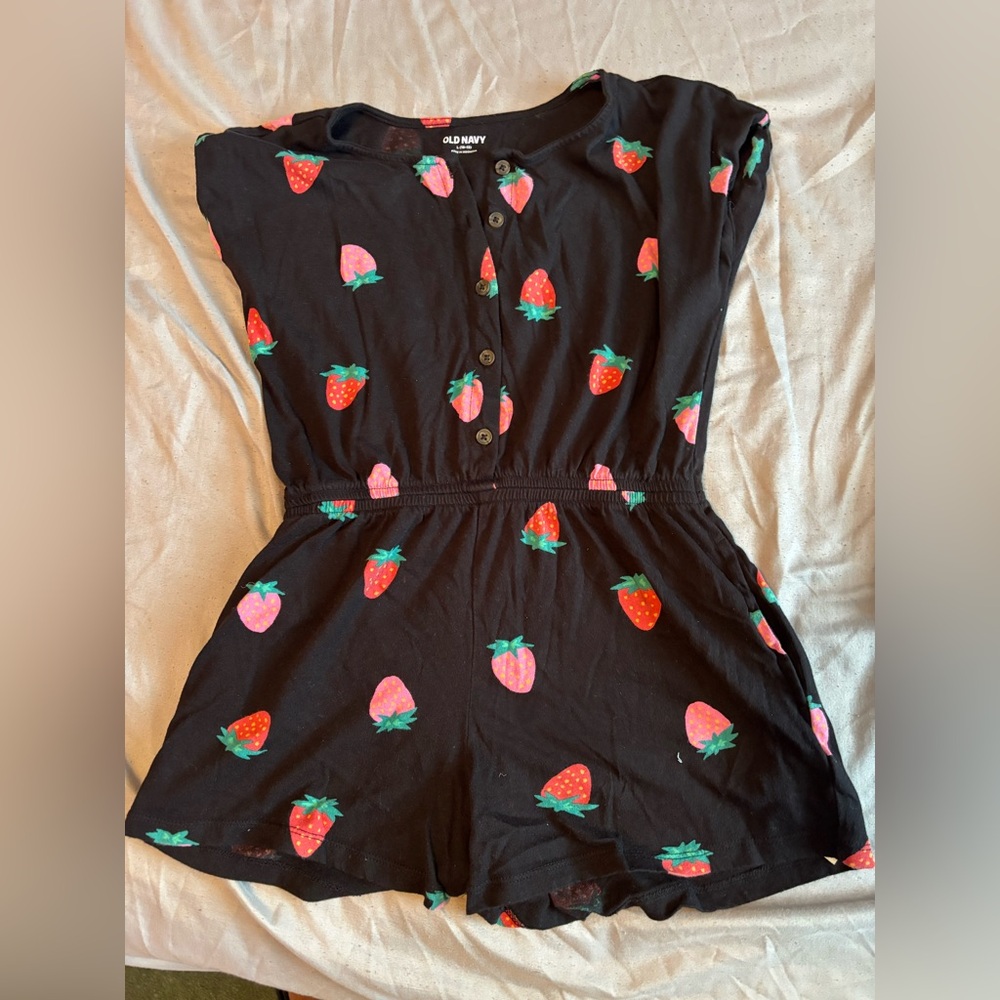 Old Navy Kids Black Romper with Strawberry Design
